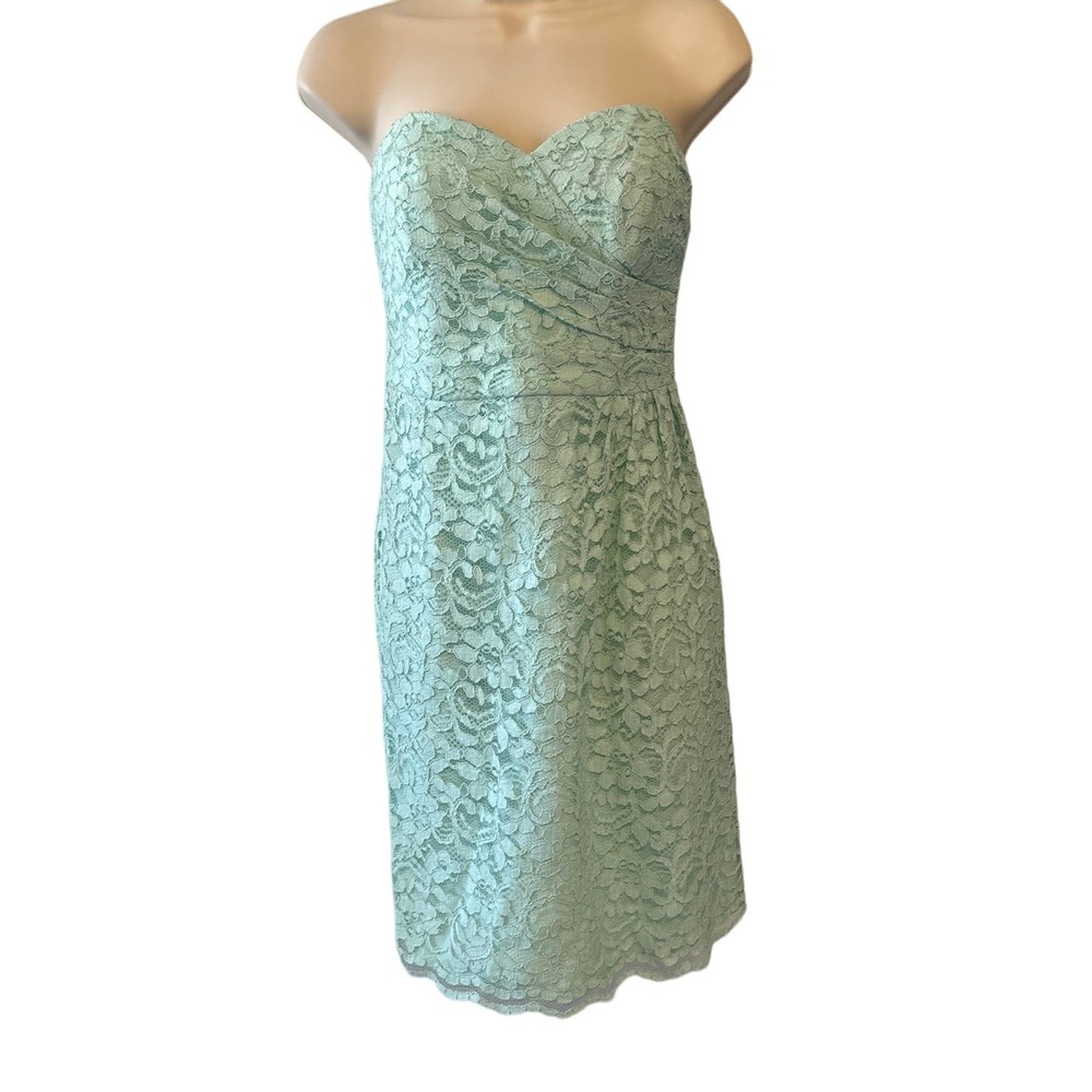 David's Bridal Mint‎ Green Lace Strapless Cocktail Dress F15620 Size 8 NWT